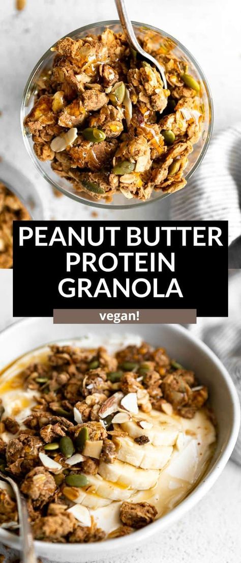 Breakfast With Yogurt, Protein Granola Recipe, High Protein Granola, Protein Banana Bread, Granola Recipe Healthy, Protein Granola, Vegan Granola, Pea Protein Powder, Peanut Butter Granola