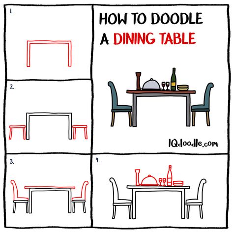 Table Drawing Easy, Dining Table Drawing, Decorate Dining Table, Table Doodle, Charts Design, Table Sketch, How To Doodle, School Table, Doodle A