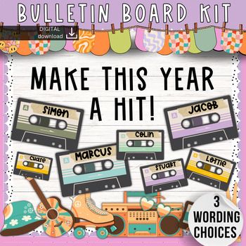 SlidesAndStyle Teaching Resources | Teachers Pay Teachers 90s Theme Bulletin Board Ideas, License Plate Bulletin Board, Rock Star Bulletin Board, Fun Back To School Bulletin Board Ideas, 90s Bulletin Board Ideas, Teacher Signs For Classroom Door, 50s Bulletin Board Ideas, 90s Theme Classroom Door, Retro Back To School Bulletin Board