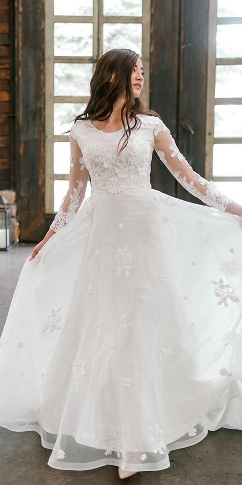 21 Illusion Long Sleeve Wedding Dresses You'll Like | Wedding Dresses Guide Simple Modest Wedding Dresses, Wedding Dresses A Line Lace, Modest Long Sleeve Wedding Dresses, Green Blouse Designs, Wedding Dresses A, Long Sleeve Wedding Dresses, Simple Wedding Gowns, Wedding Dresses A Line, Sleeve Wedding Dresses