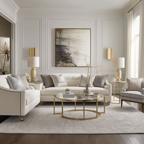 White home furniture in this living room reflects a harmonious blend of modern and classical. Classic Interior Design Living Room, Modern Classic Living Room, Classic Living Room, Living Room Design Decor, White Living Room, Living Room White, Living Room Inspo, Silk Material, Formal Living Rooms