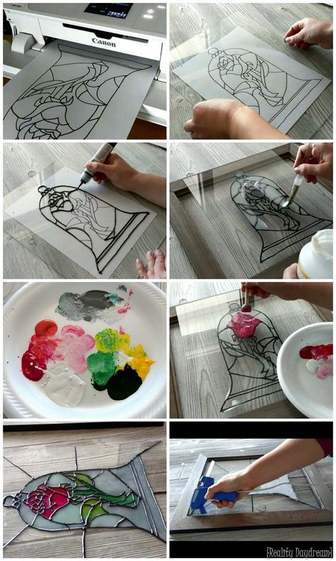 Beauty And The Beast Rose Diy, Storage Minimalist, Deco Disney, Rose Diy, Diy Staining, Rose Tutorial, Bedroom Desk, Disney Home Decor, Stained Glass Diy