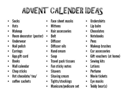 Gifts In Advent Calendar, Gift Calendar Ideas, Christmas Diy Advent Calendar Ideas, Advent Calendar What To Put In, Make Your Own Advent Calendar Ideas, Christmas Calendar Gift Ideas, Advent Present Ideas, Friend Advent Calendar, Advent Calender Gifts