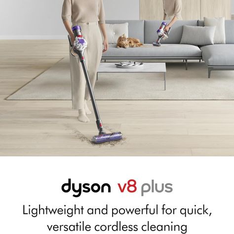 Lightweight for quick, versatile cordless cleaning Up to 40 minutes of fade-free Dyson power. Actual runtime will vary based on power mode, dust level, floor type and/or attachments used Power trigger helps maximize energy efficiency, only using power where you need it Choose between two cleaning modes for the right power where you need it Motorbar cleaner head deep cleans all floor types. De-tangles wrapped long hair and pet hair as you clean Floor Types, Dyson V8, Prime Day, Cordless Vacuum, Amazon Home, Pet Hair, Deep Cleaning, Clean Up, Home Kitchen