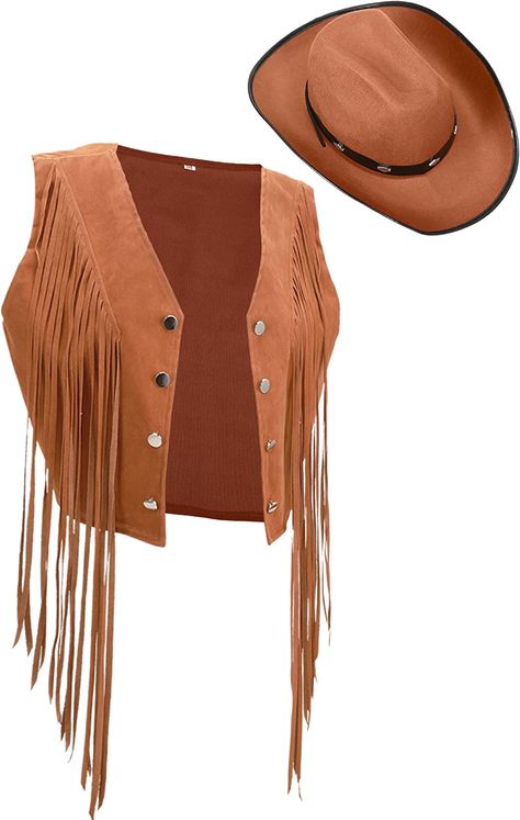 Tassels Jacket, Cowgirl Costume For Women, Felt Cowgirl Hat, Tassel Jacket, Cowgirl Costume, Fringe Vest, 70s Hippie, Hippie Costume, Cowgirl Hat