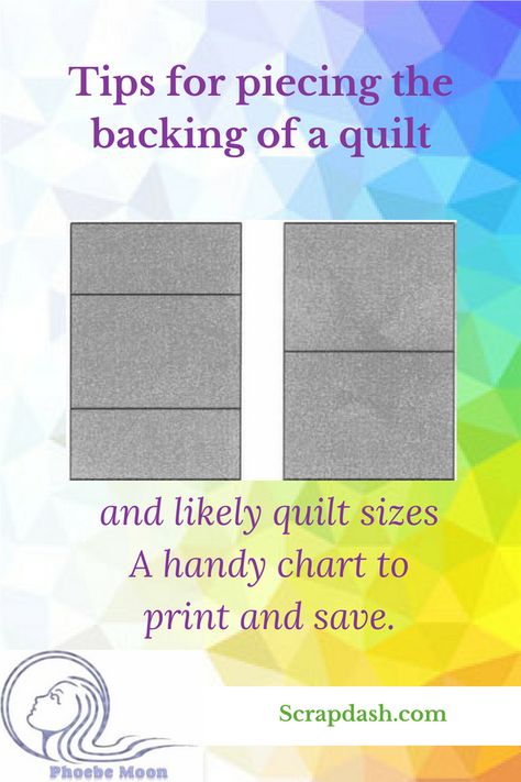 Piecing Backing For Quilt, How Much Backing Fabric For A Quilt, How To Finish A Quilt Top, Easy Quilt Backing Ideas, Piecing A Quilt Back, Quilt Backing Chart, Quilt Backing Ideas Simple, Pieced Quilt Backing Ideas, Quilt Back Ideas