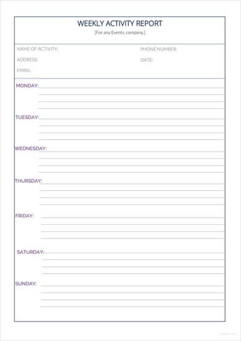 Weekly Activity Report Template (7) - TEMPLATES EXAMPLE | TEMPLATES EXAMPLE Weekly Report Template, Sales Report Template, Weekly Activities, Weekly Report, Progress Report Template, Monthly Activities, Marketing Plan Template, Word Work Activities, Schedule Templates