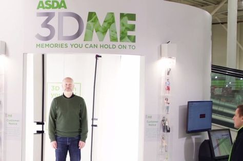 3D-printing booths available in UK supermarkets to scan your whole body - takes 12 seconds & costs about $100 - the printing happens off site & think it gets sent to you - I know I'm probably slow on this but WOW I am just amazed by 3D printing in general - it's said if we saw ourselves in person (aka if we time travelled) we wouldn't recognize ourselves - so a 3D printing would be interesting... 3d Printing Store, Body Scanner, Dr Evil, Printing Store, Additive Manufacturing, Industrial Revolution, Whole Body, Mini Me, Just Amazing