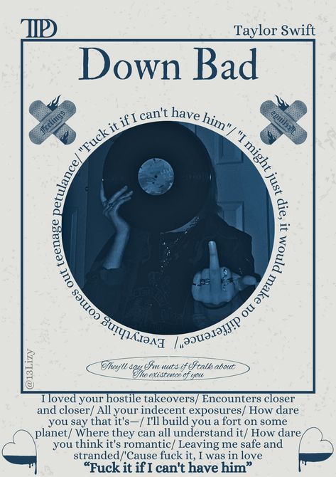 Down Bad- Taylor Swift- TTPD- the tortured poets department- poster- music poster- room poster Down Bad Taylor Swift Aesthetic, Down Bad Taylor Swift Lyrics, The Tortured Poets Department Lyrics Wallpapers, Down Bad Lyrics, Taylor Swift Down Bad, Down Bad Taylor Swift, Taylor Swift Jokes, Song Posters, Down Bad