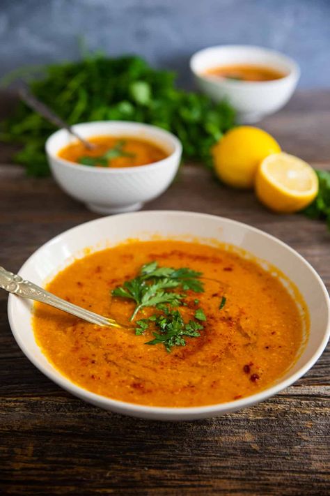 A delicious Moroccan style red lentil soup that's ready in 30 minutes. This soup is lemony and so flavorful thanks to the combination of the spices used in the recipe. Today I'm sharing a recipe for a delicious red lentil soup that's creamy and easy to make. Follow along to learn how to make this recipe and even put your own twist on it. Moroccan Lentil Soup, Lentil Recipes Easy, Moroccan Soup, Red Lentil Recipes, Red Lentil Soup Recipe, Tomato Lentil Soup, Tomato Lentils, Lentil Soup Recipe, Lentil Soup Recipes