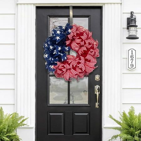 Description: This beautiful Patriotic daisy wreath with red, white and blue poly burlap mesh and white wood stars is a great way to celebrate Forth of July ,Memorial day, Veterans day ,Flag day wreath,fathers day gift, independence day, housewarming gift, welcome home decor , or just everyday to show your patriotism to our country and those who serve to protect us everyday . It will brighten up any home all year long. This wreath can be used indoors or outdoors and makes a great front door wreat Memorial Day Decorations, Door Hanging Decorations, Flag Wreath, Fourth Of July Decorations, Memorial Day Wreaths, Americana Wreath, Swag Wreath, Wall Window, Patriotic Flag