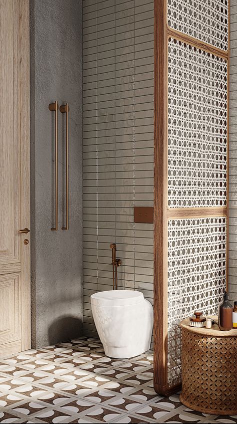 Bathroom Screen Divider, Half Bathroom Ideas No Window, Modern Brown Bathroom Ideas, Beige Bathroom, Bathroom Design Decor, Toilet Design, Bathroom Inspiration Decor, Bathroom Renos, Architecture Interior Design