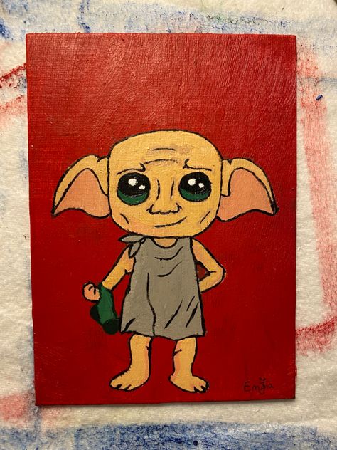 Dobby Harry Potter Painting, Painting Harry Potter Easy, Simple Harry Potter Painting Ideas, Canvas Painting Ideas Harry Potter, Harry Potter Painting Ideas On Canvas, Harry Potter Painting Ideas Easy, Painting Ideas Harry Potter, Harry Potter Painting Ideas, Harry Potter Canvas Painting