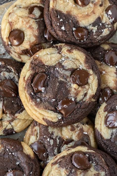 Marbled Brownie Chocolate Chip Cookies Fresh Bean Bakery, Brookies Recipe Cookie Brownies, Brookies Recipes, Small Batch Recipes, White Chocolate Filling, Brookies Recipe, Batch Recipes, Brown Butter Chocolate Chip, Brown Butter Chocolate Chip Cookies