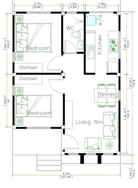 Small House Plan Ideas For Different Area - Engineering Discoveries One Level House Plans, Cayman Brac, Plan Chalet, Log Houses, One Storey House, Small House Layout, 2 Bedroom House Plans, Minimalist House, Small House Floor Plans