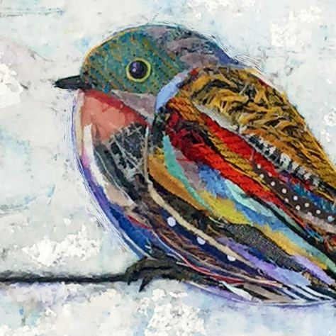 Philippe Patricio (collage art): WARM IN THE WINTER Vogel Quilt, Landscape Art Quilts, Collage Kunst, Collage Art Projects, Paper Collage Art, Bird Quilt, Landscape Quilts, Textile Fiber Art, Collage Art Mixed Media