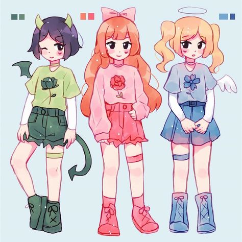 the powerpuff girls!! 🌱 decorate the comments with flowers🌺🌸🌼i’m really loving their matching styles💞also i’ve drawn this trio like a… Powerpuff Girls Wallpaper, Powerpuff Girls Fanart, Arte Do Kawaii, Siluete Umane, Seni 2d, Power Puff, The Powerpuff Girls, The Powerpuff, Drawing Anime Clothes