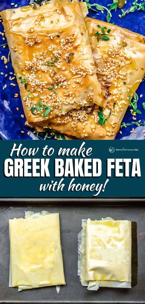 Greek Baked Feta, Baked Feta With Honey, Feta With Honey, Baked Feta Cheese, Greek Appetizer, Philo Dough, Cheese With Honey, Snacky Foods, Baked Feta Recipe