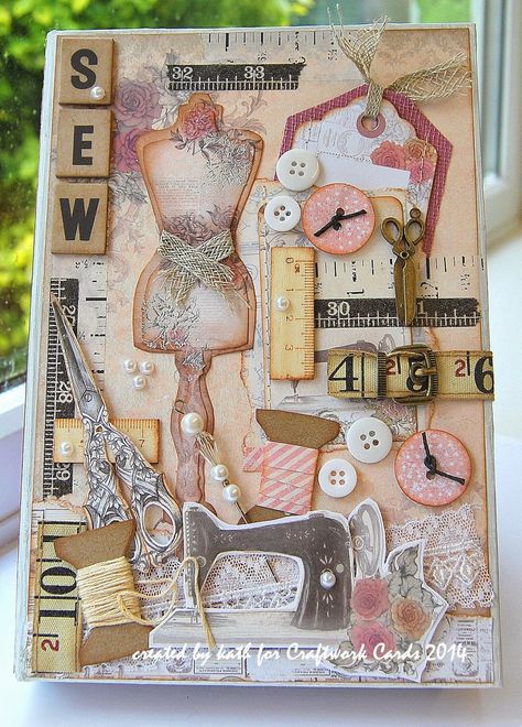 Kath's Blog: Paper Couture Meets Tim Holtz File Decoration Ideas, Artist Trading Card, Craftwork Cards, Sewing Cards, Pola Sulam, Vintage Junk Journal, Sewing Art, Scrapbook Journal, Tim Holtz