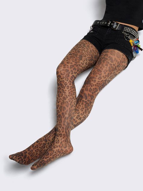 Leopard Riot Tights Printed Tights Outfit, Leopard Print Tights, Funky Tights, Sparkly Tights, Cool Tights, Minga London, Punk Style Outfits, Print Tights, Indie Sleaze