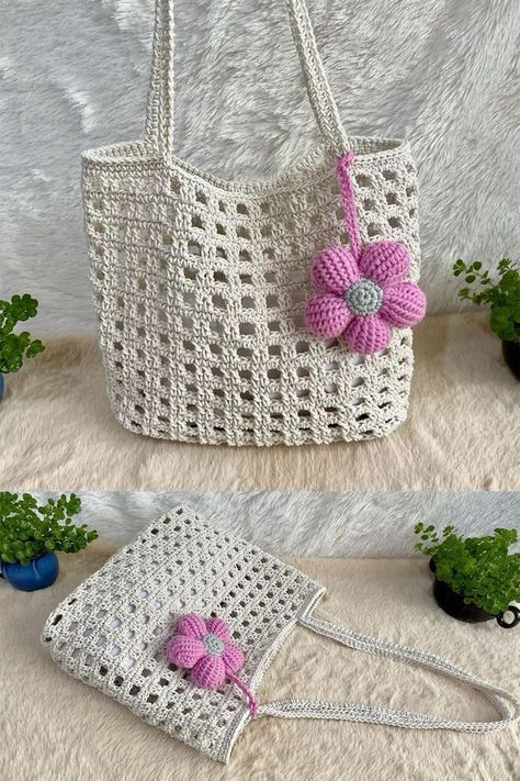 Crochet Netted Bag, Crochet Work Bag, Crochet Tote Bag Easy, How To Crochet A Tote Bag For Beginners, Net Crochet Bag, Crochet Net Bag Pattern Free, Summer Crochet Bags, Summer Crochet Tote Bag, Tote Bag Rajut