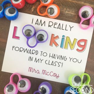 I am really looking forward to having you in my class cards with googly eyes attached. School Diy Ideas, School Open House, Welcome To School, First Day Of School Activities, Back To School Night, Back To School Gift, School Hairstyles, Beginning Of The School Year, New Classroom