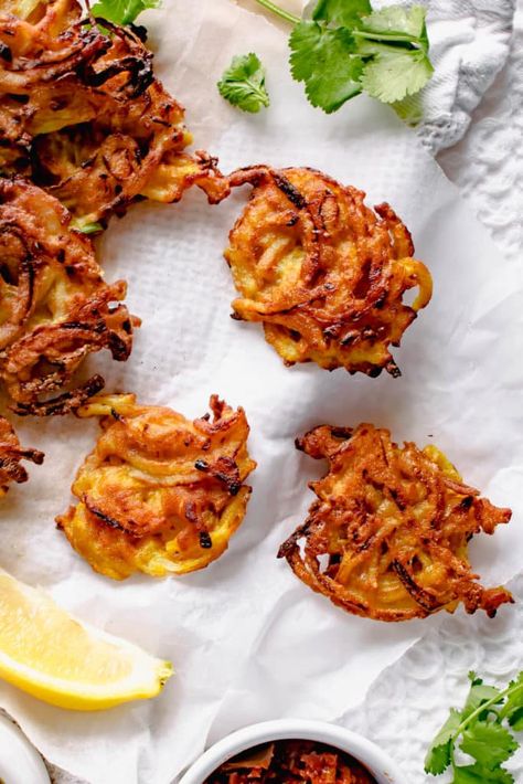 Onion Bhaji Recipe | Easy Plain Flour Method | Hint Of Helen Healthy Onion Bhaji Recipe, Indian Onion Bhaji, Onion Bhaji Recipe Easy, Onion Bhaji Recipe, Onion Bhaji Recipes, Onion Bhajis, Onion Bhaji, Fakeaway Recipes, Bhaji Recipe