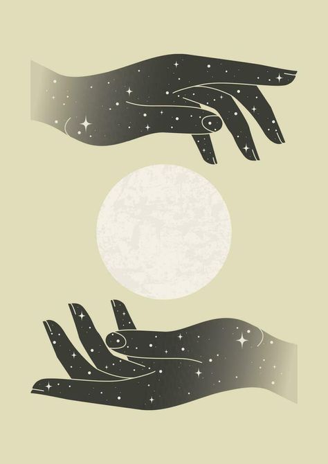 Night sky moon in hands mystic poster illustration. Tarot card minimalist vector illustration. Aesthetic full moon and midnight print bohemian artwork, vector Tarot Card Minimalist, Aesthetic Full Moon, Moon Photoshoot, Bohemian Artwork, Night Sky Moon, The Moon Tarot, Sky Moon, Poster Illustration, Photoshoot Inspo