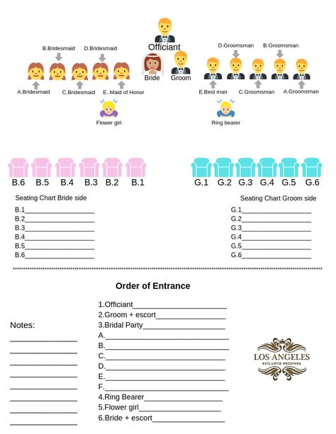 Ceremony order of entrance & 1st row seating chart. Wedding Planning| Ceremony chart | Bridal party order of entrance form. Order Of Bridal Party Entrance, Wedding Processional Order, Processional Order, Ceremony Order, Order Of Wedding Ceremony, Wedding Reception Entrance, Country Club Reception, Wedding Processional, Reception Entrance