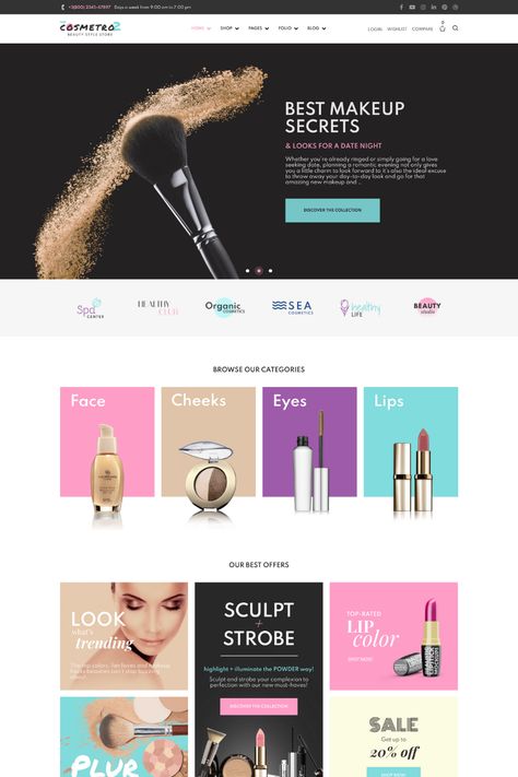 Cosmetro is a stunning WordPress theme designed for cosmetics stores. With its intuitive Elementor page builder and WooCommerce compatibility, the theme offers a range of customization options to create a unique and personalized website. The theme includes multiple homepage layouts, customizable color schemes, and specialized features such as a product filter and search option, wishlist, and product quick view. Beauty Product Website Design, Accessories Website Design, Makeup Website Design, Cosmetic Website Design, Cosmetics Website Design, Halal Makeup Brands, Cosmetic Website, Halal Makeup, Cosmetics Design