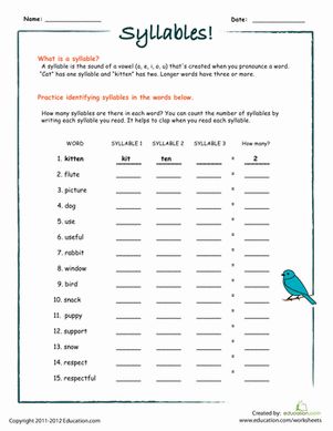 Second Grade Phonics Worksheets: Counting Syllables: Part I Syllable Worksheet For Grade 1, Syllabication Worksheets, Syllables Worksheet, Worksheets For Grade 2, Teaching Syllables, Counting Syllables, Proper Nouns Worksheet, Worksheets 2nd Grade, Syllables Activities