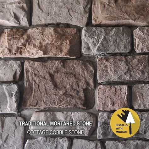 M-Rock Cottage Cobble 8-sq ft Stone Veneer in the Stone Veneer department at Lowes.com Exterior Stone Ideas, Indoor Stone Wall, Rock Cottage, Stone Veneer Exterior, Roof Shingle, Hearth Stone, Cobble Stone, Manufactured Stone Veneer, Faux Stone Panels