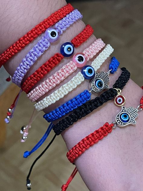 Evil Eye Jewelry Bracelet, Mexican Bracelets, Diy Wire Jewelry Rings, Crochet Store, Ankle Bracelets Diy, Braided Bracelet Diy, Macrame Bracelet Patterns, Crystal Bead Jewelry, Diy Bracelets Tutorials