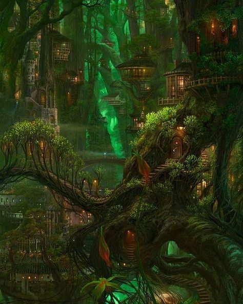 Fantasy Forest Wallpaper, Elf City, Forest Village, Fantasy Village, Bangunan Minecraft, Art Of Animation, Fantasy Forest, Fantasy City, Fantasy Setting