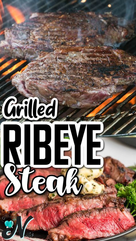 Elevate your cookout with these juicy Grilled Ribeye Steaks! This charcoal grill recipe delivers perfectly seared steaks with a smoky flavor that's hard to resist. Ideal for any grilled food enthusiast! Grilled Ribeye Steak Recipes, Steak Ideas, Vegan Grill, Boneless Ribeye Steak, Easy Grill, Cooking Ribeye Steak, Cookout Recipes, Barbecue Recipe, Grilled Steaks