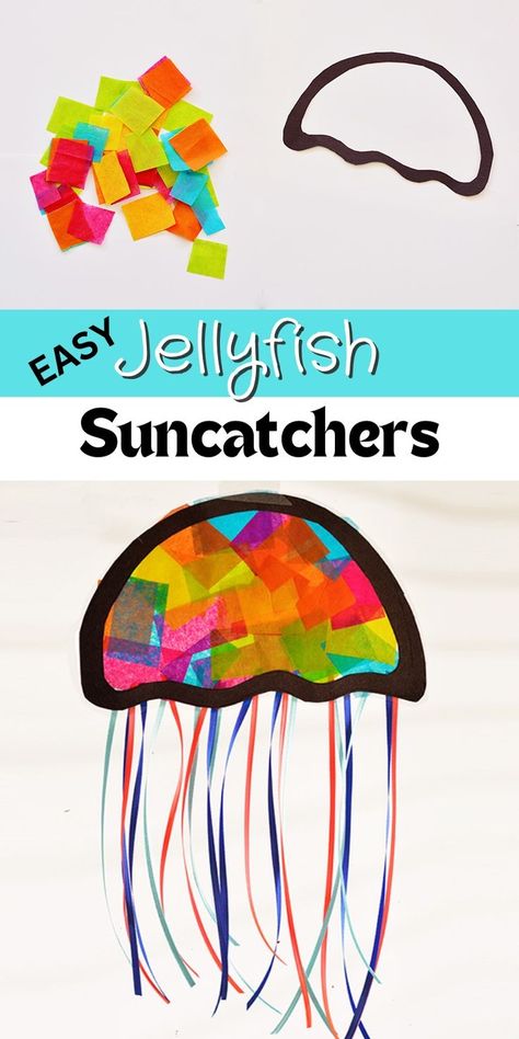 Simple and fun indoor activity for kids. This is the perfect sea creature activity for toddlers. Use this as a learning activity to teach kids about sea creatures like jellyfish! This craft for kids would also be great for a preschool classroom activity. Try this activity for kids today! Ocean Crafts Preschool, Ocean Activities Preschool, Under The Sea Crafts, Ocean Theme Preschool, Ocean Theme Classroom, Sea Activities, Summer Camp Activities, Mermaid Crafts, Summer Camp Crafts