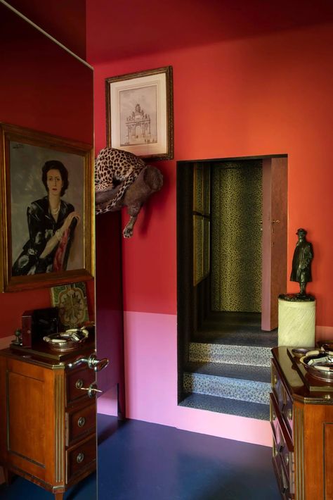 Saying Goodbye to a Legendary Milanese Palazzo - The New York Times Nola Interior Design, Bright Pink Interior, Eclectic Open Floor Plan, Pink Red Interior, Colorful New York Apartment, Milanese Apartment, Painted Trim, Moody Maximalist Pink, Warm Dining Room