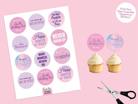 Printable Taylor Swift Birthday Party Cupcake Toppers Swiftie - Etsy Lithuania Taylor Swift Cupcake Topper Printable, Taylor Swift Cupcakes Toppers, Taylor Swift Cupcakes, Printable Taylor Swift, Birthday Decorations Diy, Eras Party, Taylor Swift Cake, Cupcake Toppers Template, Cupcake Toppers Free