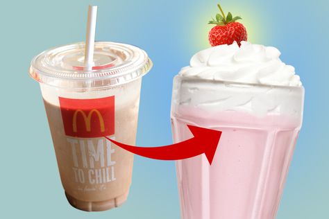 How to make your own McDonald's milkshake while the famous drink is off the menu Mcdonald's Milkshake, Mcdonalds Chocolate Milkshake, Milkshake Recept, Mcdonalds Shakes, Milkshake At Home, Mcdonalds Milkshake, Healthy Mcdonalds, Vanilla Milkshake Recipe, Strawberry Nesquik