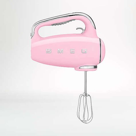 SMEG Appliances: Retro Kitchen Appliances & Cookware | Crate and Barrel Hand Held Blender, Smeg Appliances, Handheld Mixer, Electric Hand Mixer, Appliances Design, Glossier Pink, Pink Cadillac, Whisks, Stainless Steel Accessories