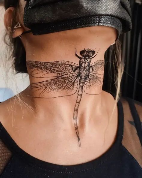 Dragonfly Tattoos, Throat Tattoo, Tattoo Meanings, Dragonfly Tattoo, Body Modifications, Neck Tattoo, Tattoos With Meaning, Beautiful Tattoos, A Tattoo