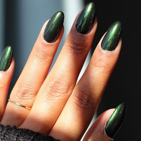 Dark Green Glazed Nails, Dark Green Shimmer Nails, Shiny Dark Green Nails, Deep Green Chrome Nails, Emerald Green Metallic Nails, Opal Green Nails, Light Emerald Green Nails, Dark Green Iridescent Nails, Dark Green Christmas Nails Short