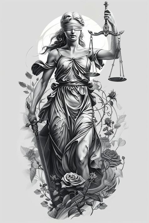 Justice Tattoo Men, Abdomen Tattoos Women, Justice Tattoo, Justice Statue, M Tattoos, Statue Tattoo, Greek Mythology Tattoos, Symbol Tattoo, Lady Justice