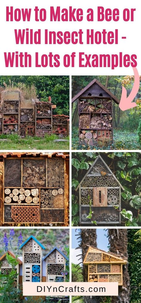 Wild Bee House, Insect Hotel Ideas, Bug House Ideas, Pallet Bug Hotel Ideas, Diy Pollinator Hotel, How To Build A Bug Hotel, Bee Hotel Diy How To Make, Pollinator House Diy, Insect Hotels Diy