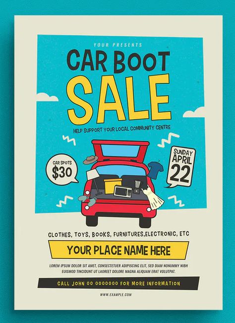 Car Boot Sale Event Flyer Template AI, PSD Car Boot Sale Display, Sale Display Ideas, Car Boot Sale, Event Flyer Templates, Car Boot, Sale Flyer, Event Flyer, Place Names, Sale Event