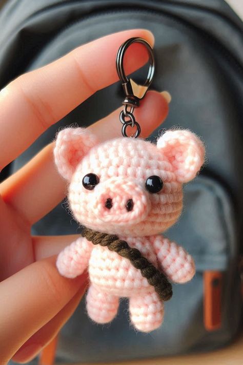 Crochet a cute pig keychain with this easy amigurumi pattern. Perfect for beginners and ideal for gifting! Pig Crochet Pattern Free, Crochet Pig Pattern, Pig Crochet Pattern, Pig Crochet, Stuff Toy, Keychain Amigurumi, Pig Keychain, Easy Amigurumi Pattern, Easy Amigurumi