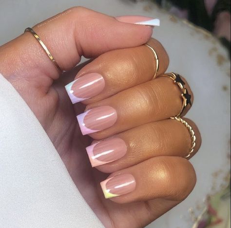 Spring French Tip Nails, Spring French Tip, Occasion Nails, Multicolored Nails, White Tip Nails, Trendy Nail Designs, Beauty Hacks Nails, Pedicure Manicure, French Acrylic Nails