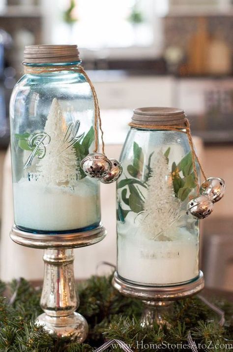 Natal Country, Winter Centerpieces, Christmas Centerpieces Diy, Christmas Mason Jars, Bottle Brush Trees, Kitchen Decorating, Noel Christmas, Christmas Kitchen, Décor Diy