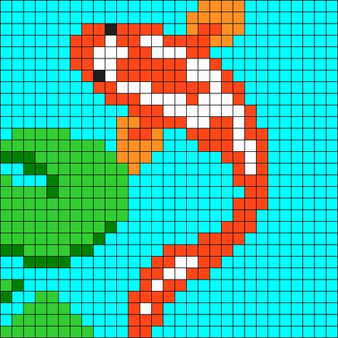 Koi Part1 Perler Bead Pattern / Bead Sprite Koi Fish Pixel Art, Koi Fish Cross Stitch, Fish Pixel Art, Pixel Art Animals, Kandi Cuffs, Fuse Bead Patterns, Pony Bead Patterns, Hama Bead, Motifs Perler