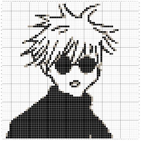 Master Crochet Grid Patterns with These Easy Steps Anime Crochet Blanket Patterns Free, Gojo Grid Pattern, Anime Pixel Crochet, Gojo Satoru Pixel Art Grid, Gojo Pixel Art Grid, Crochet Grid Bag, Crochet Anime Tapestry, Crochet Graph Patterns Anime, Jjk Alpha Pattern